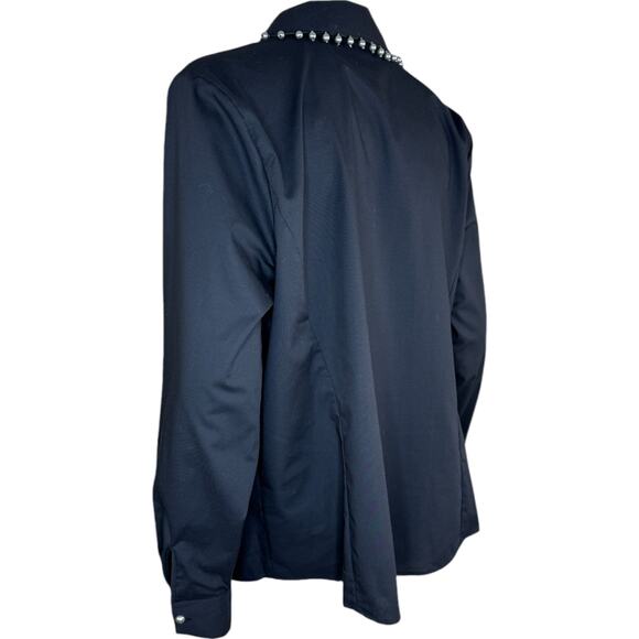 BEAUTIFUL by Lawrence Zarian Hidden Placket Poplin Shirt W/ Pearl Detail Black L - Picture 11 of 14
